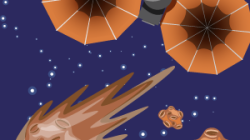 Illustration of lucy shuttle on the way to Trojan asteroids